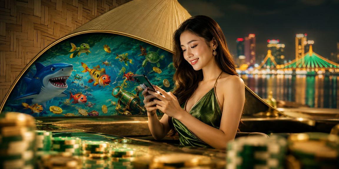 Trò chơi bắn cá trực tuyến với hình ảnh nón lá Việt Nam, phổ biến trong cộng đồng game Đà Nẵng